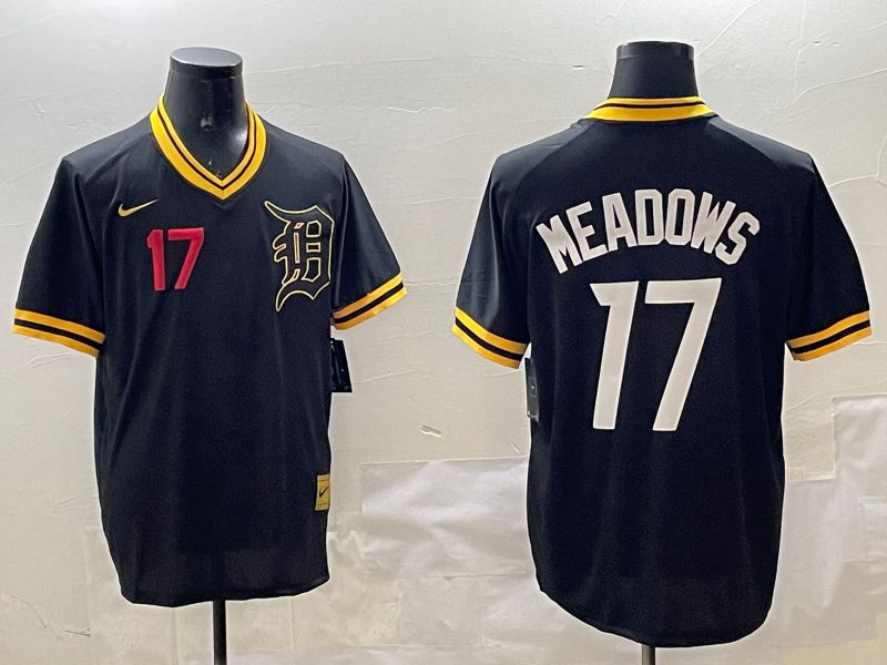 Men Detroit Tigers 17 Meadows Black Gold Game 2025 Nike MLB Jersey style 2